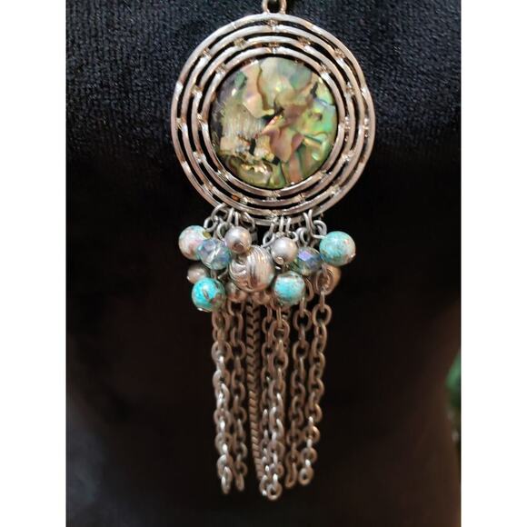 Women's Boho Abalone Style Pendant Necklace Beads Fringe Lobster Clasp - Picture 3 of 6